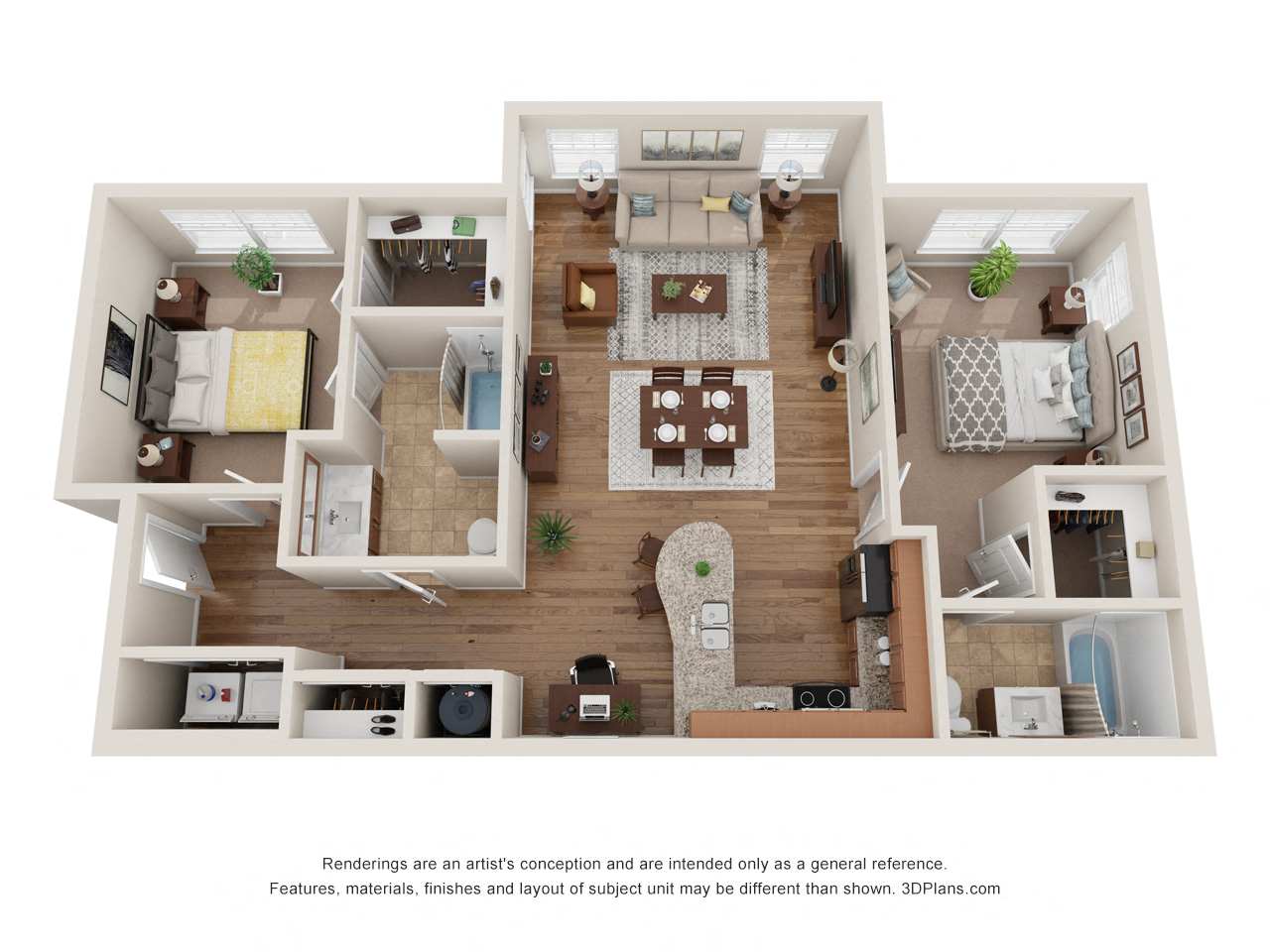 Floor plan for 2 beds, 2 baths, 1109 sqft